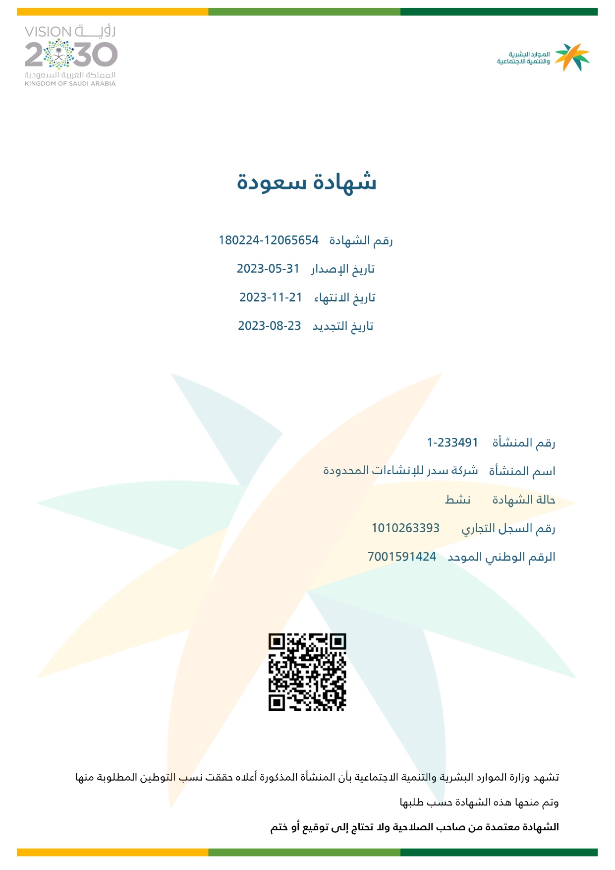 Saudization Certificate
